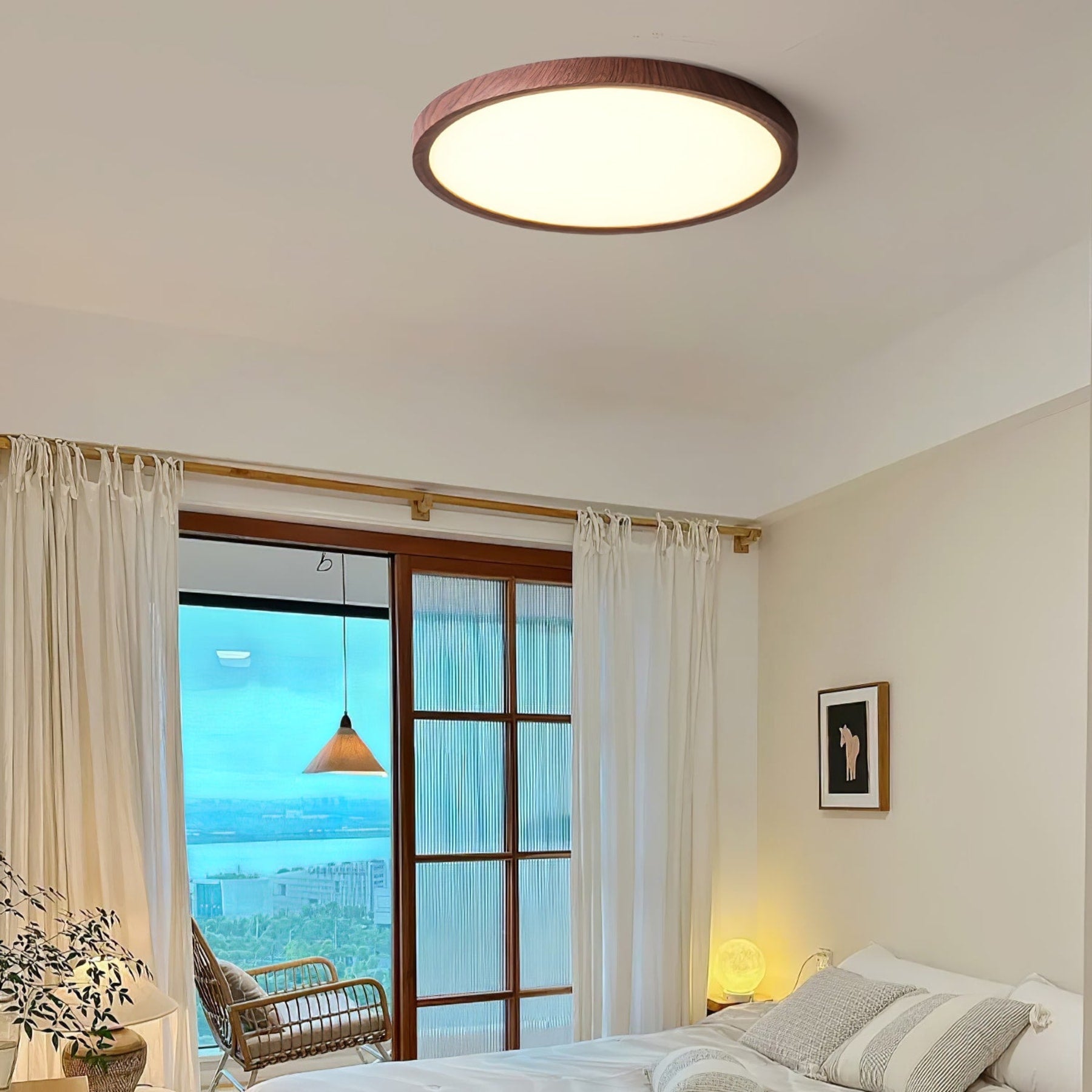 Minimalist Walnut Wood Flush Mount Ceiling Light | Slim Design Hardwired Fixture for Living Room 5