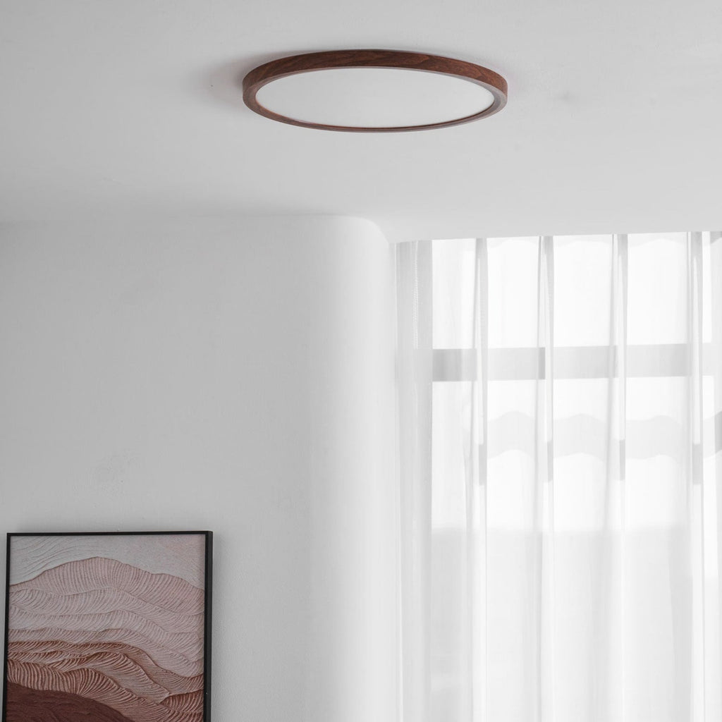 Minimalist Walnut Wood Flush Mount Ceiling Light | Slim Design Hardwired Fixture for Living Room 6
