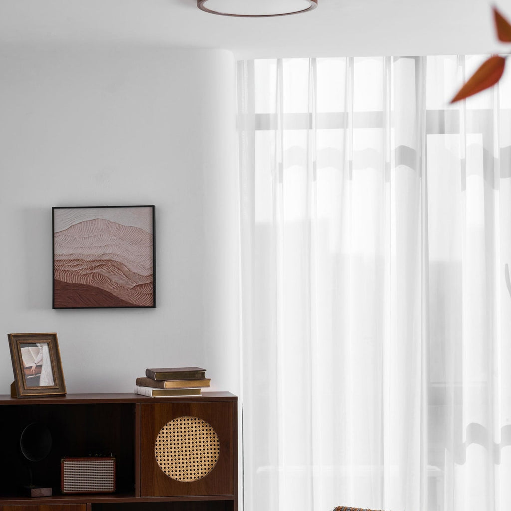 Minimalist Walnut Wood Flush Mount Ceiling Light | Slim Design Hardwired Fixture for Living Room 7
