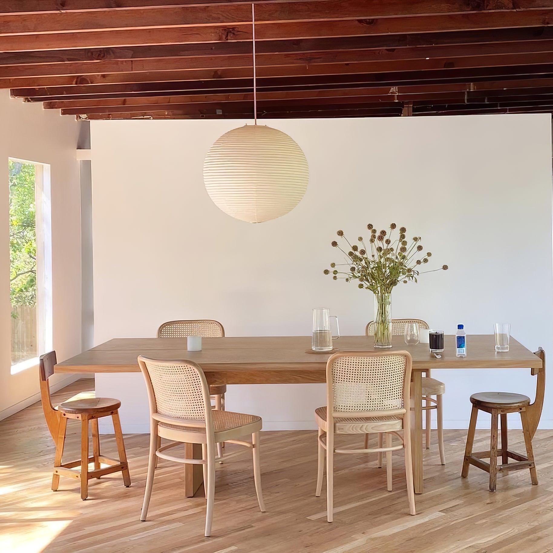 Minimalist White Cotton Paper Pendant Light | Ribbed Shade Hardwired Fixture for Dining Room 5