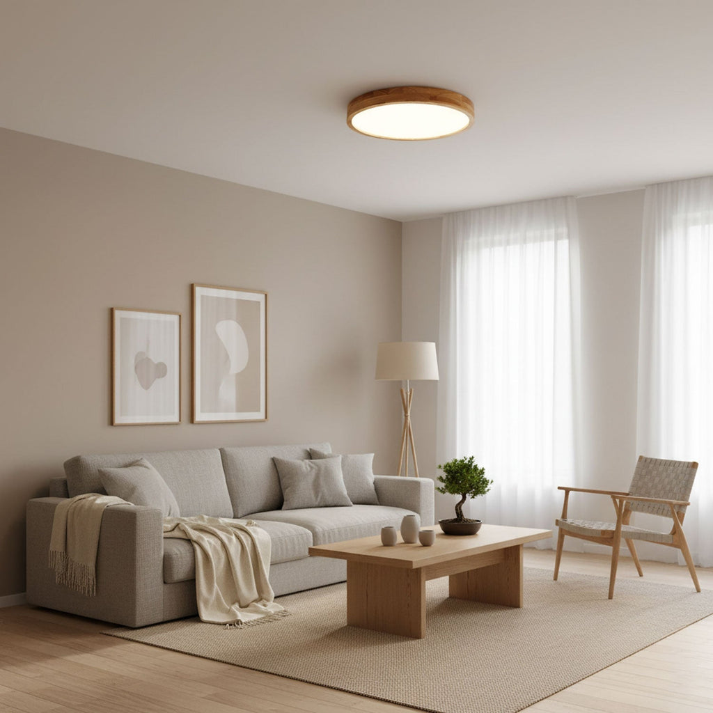Minimalist Wood Flush Mount Ceiling Light | Integrated LED Dimmable Fixture for Living Room 2