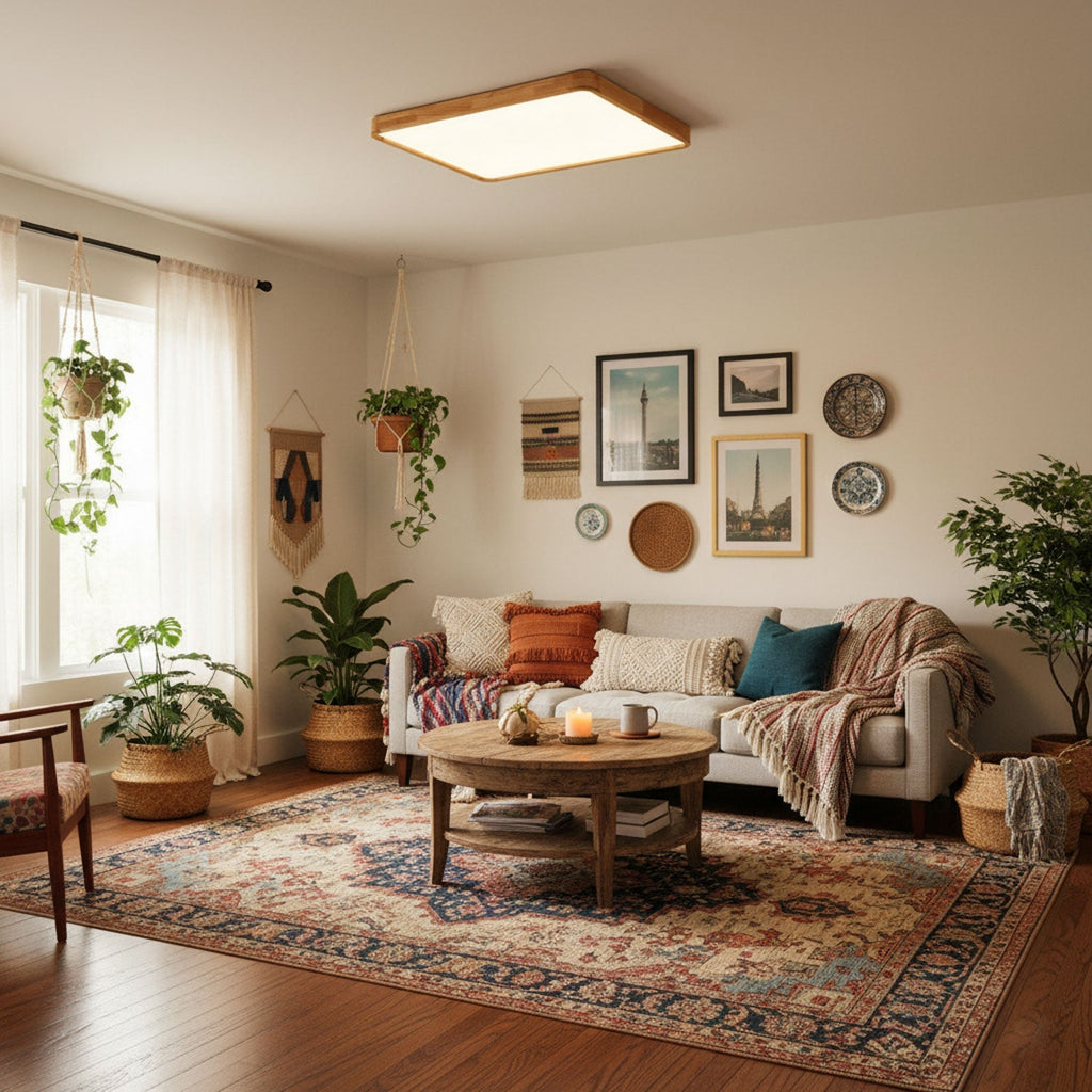 Minimalist Wood Flush Mount Ceiling Light | Integrated LED Dimmable Fixture for Living Room 3