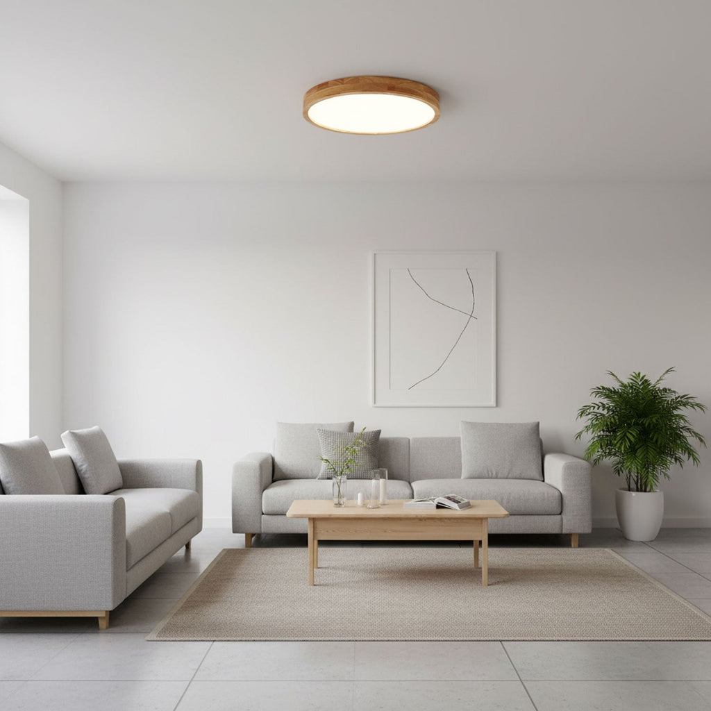 Minimalist Wood Flush Mount Ceiling Light | Integrated LED Dimmable Fixture for Living Room 4