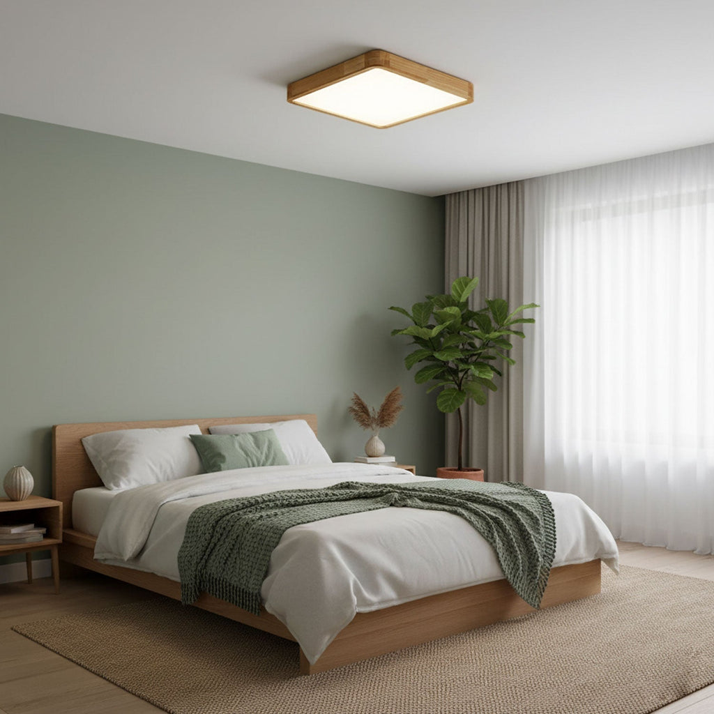 Minimalist Wood Flush Mount Ceiling Light | Integrated LED Dimmable Fixture for Living Room 5
