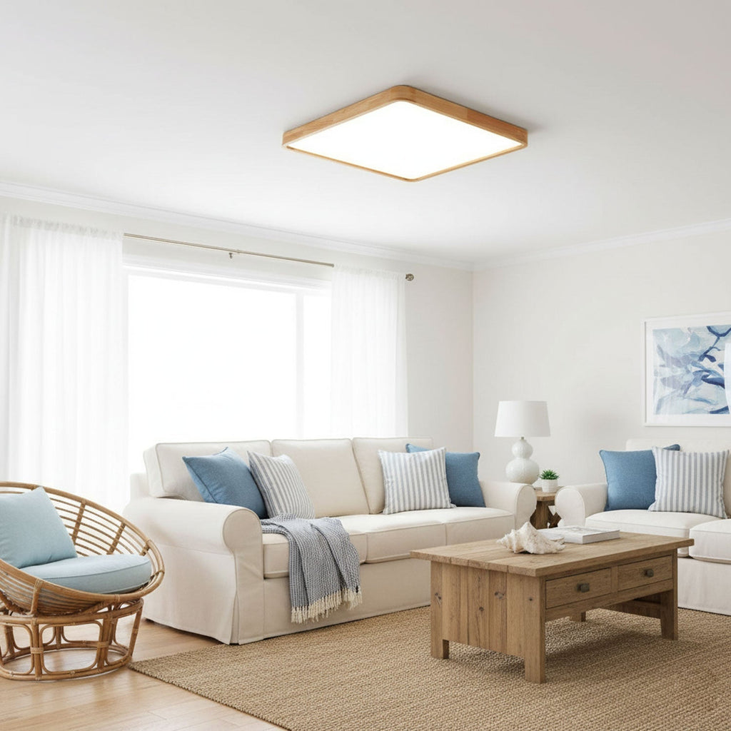 Minimalist Wood Flush Mount Ceiling Light | Integrated LED Dimmable Fixture for Living Room 6