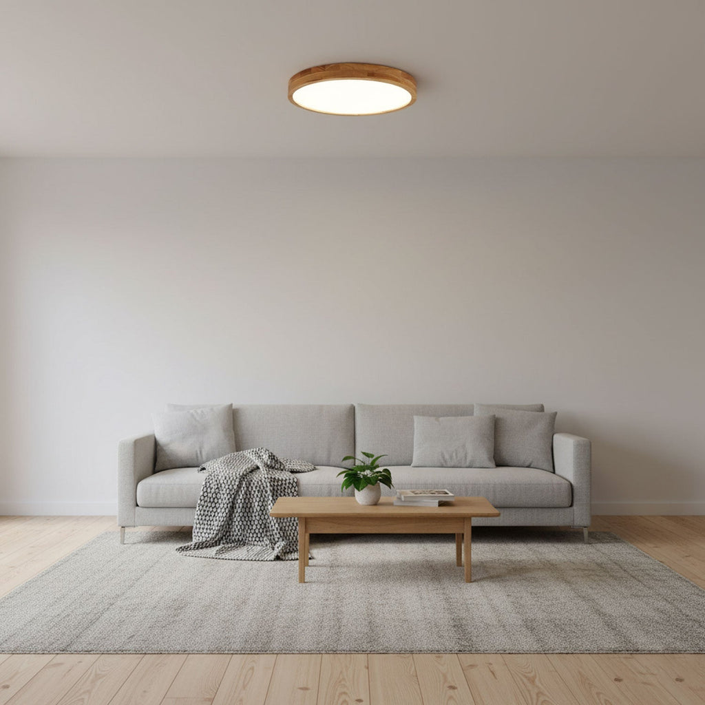 Minimalist Wood Flush Mount Ceiling Light | Integrated LED Dimmable Fixture for Living Room 7