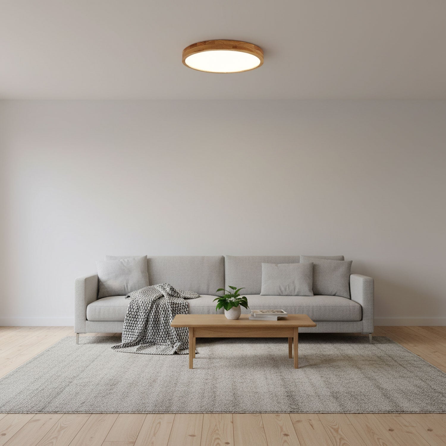Minimalist Wood Flush Mount Ceiling Light | Integrated LED Dimmable Fixture for Living Room 7