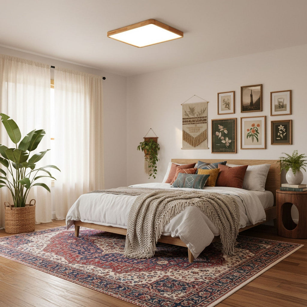 Minimalist Wood Flush Mount Ceiling Light | Integrated LED Dimmable Fixture for Living Room 8