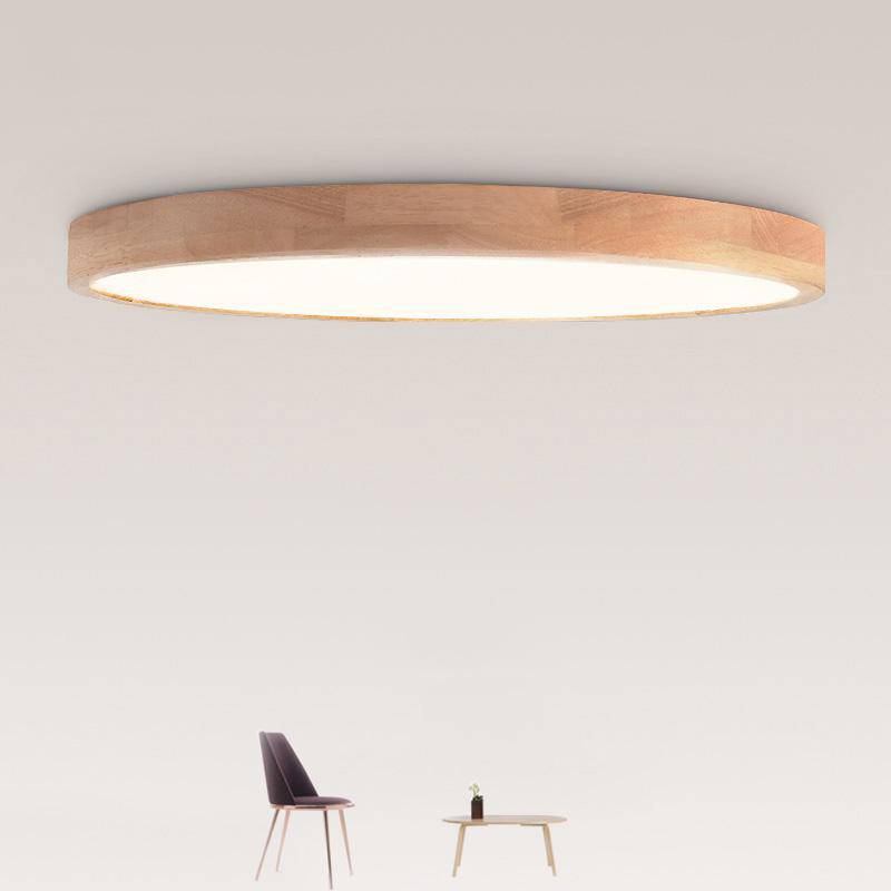 Minimalist Wood Round Ceiling Light with Integrated LED | Slim Profile for Living Room and Hallway 1