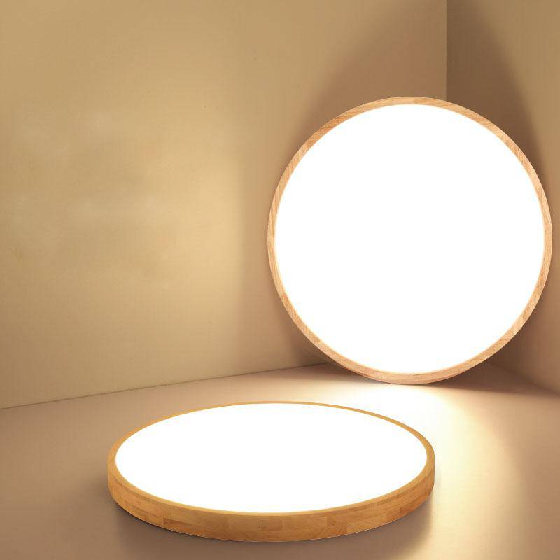 Minimalist Wood Round Ceiling Light with Integrated LED | Slim Profile for Living Room and Hallway 2