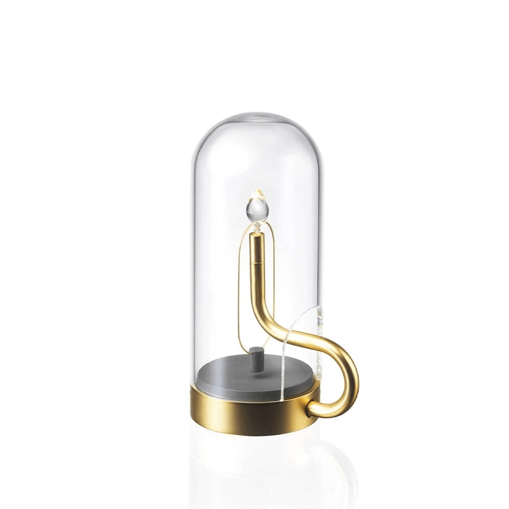 Modern Aluminum and Glass Table Lamp | Battery Operated Portable Light for Living Room 0