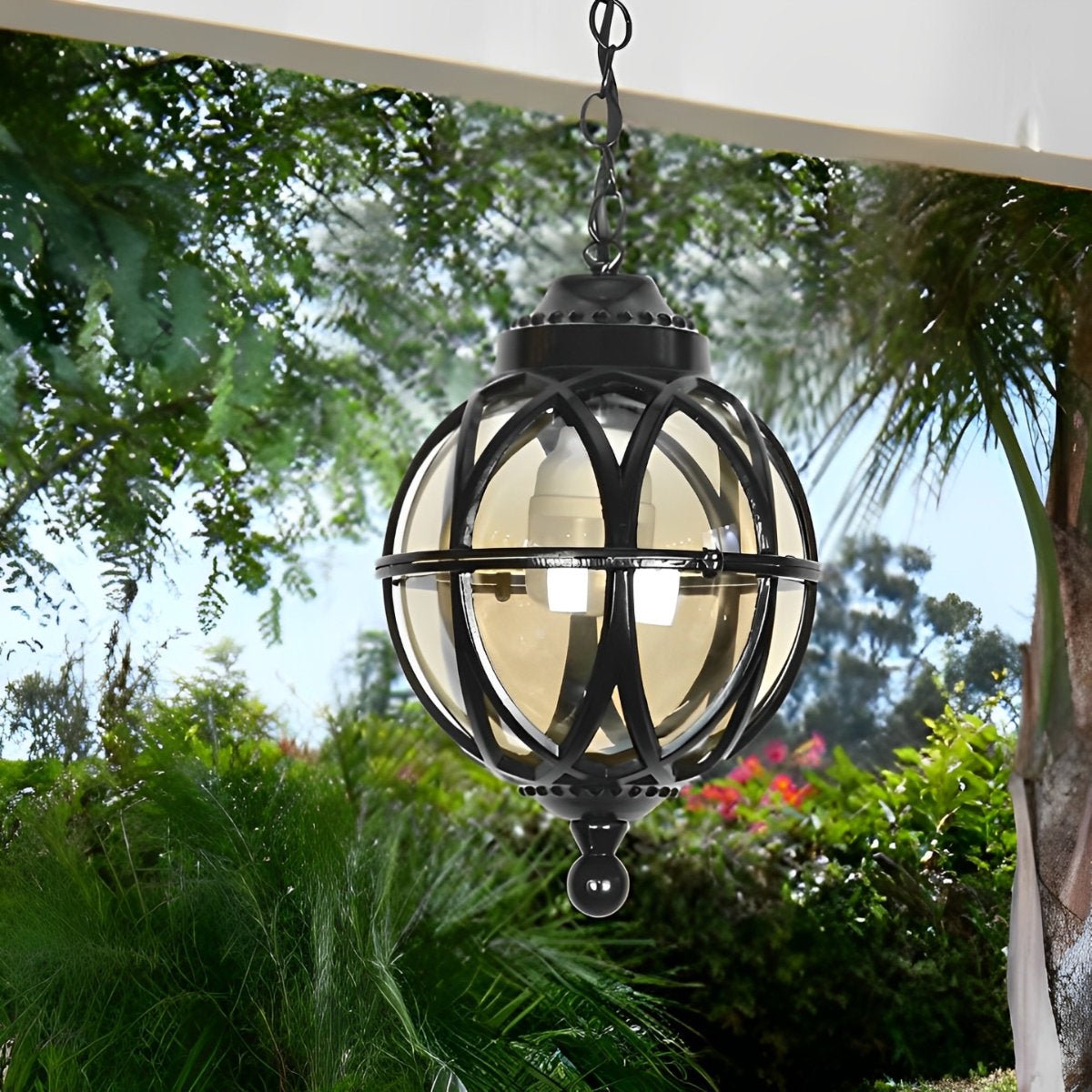 Modern Black Aluminum Outdoor Chandelier with Glass Balls | Adjustable Waterproof Hanging Light for Garden 0
