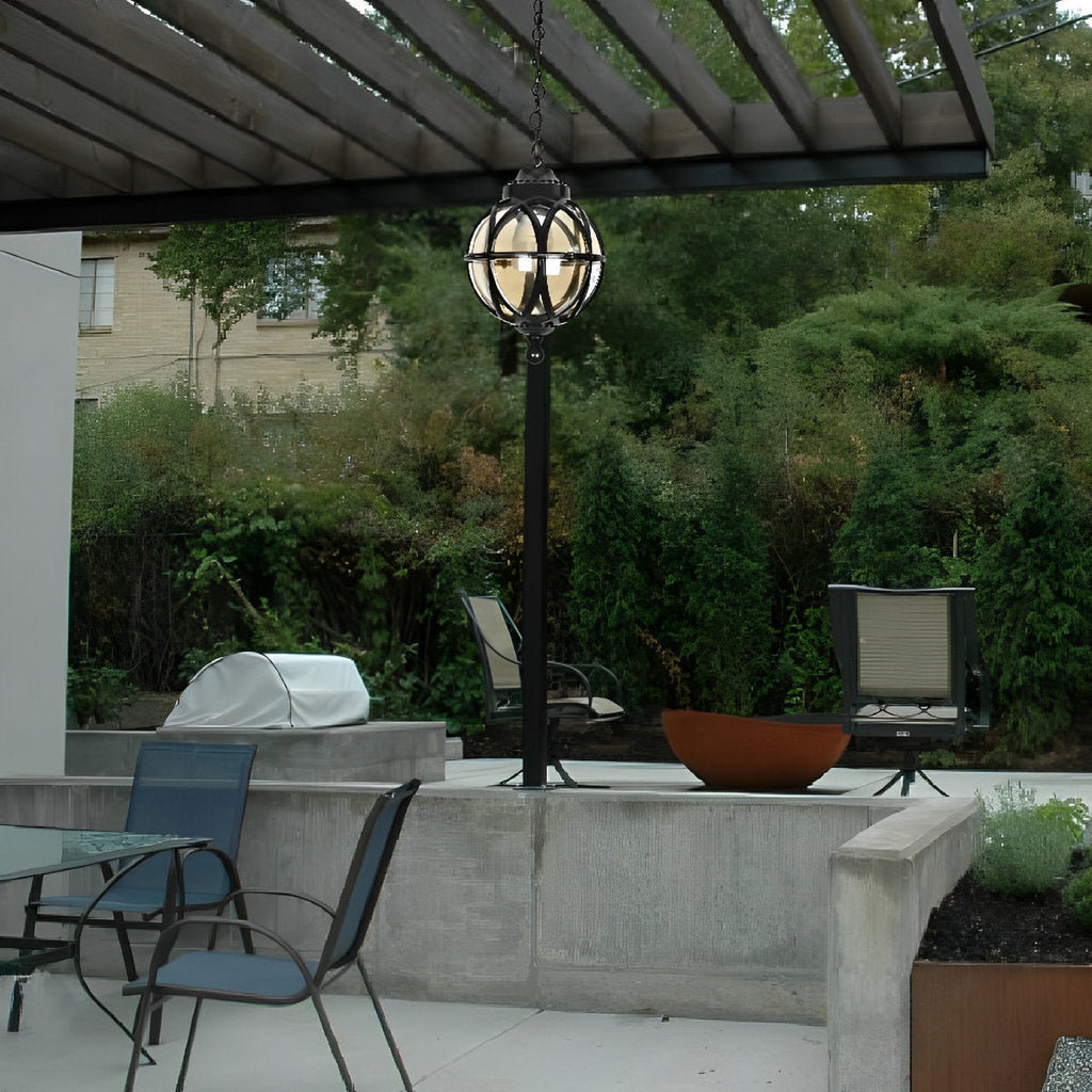 Modern Black Aluminum Outdoor Chandelier with Glass Balls | Adjustable Waterproof Hanging Light for Garden 9
