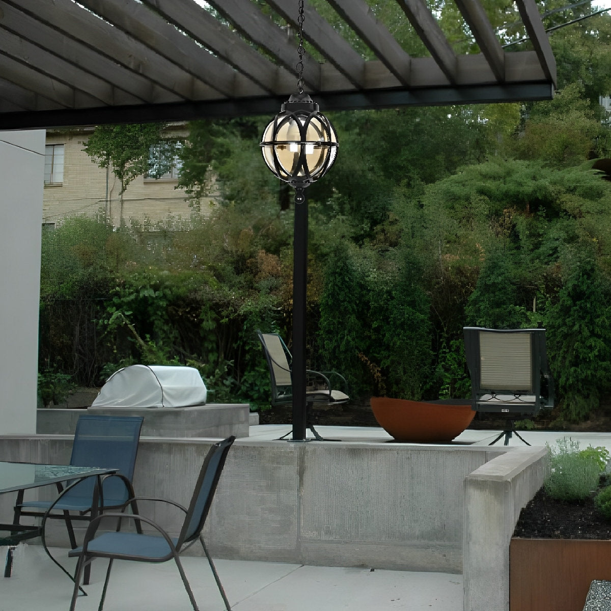 Modern Black Aluminum Outdoor Chandelier with Glass Balls | Adjustable Waterproof Hanging Light for Garden 9