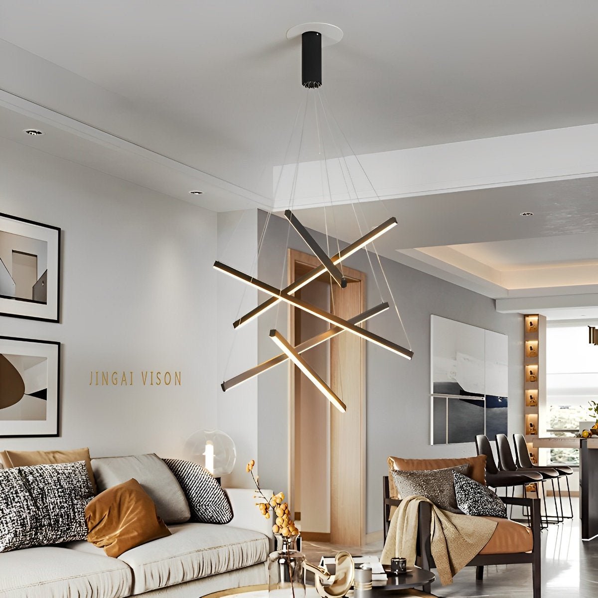 Modern Black Metal Chandelier Light with Remote Control | Stepless Dimming for Living Room 2