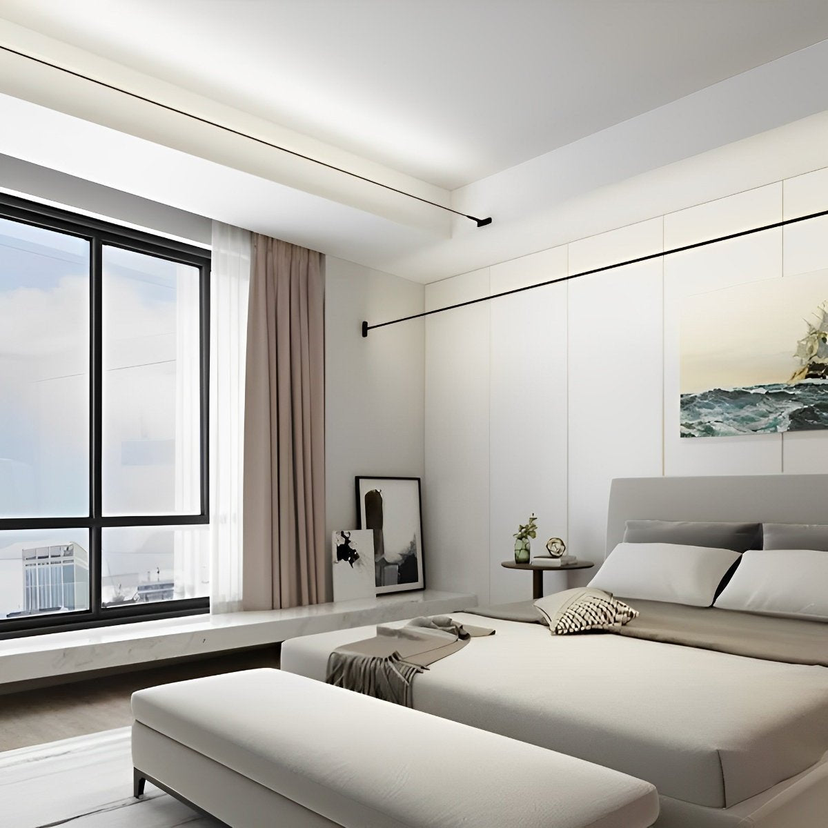 Modern Black Steel LED Strip Lights | Rotatable Dimmable Indoor Lighting for Living Room 6