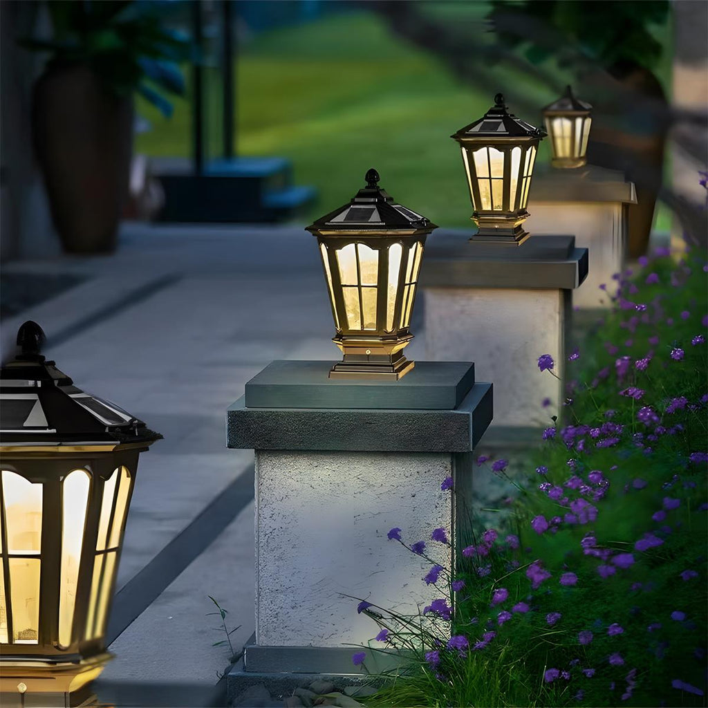 Modern Black and Bronze Metal Solar Fence Post Light | Waterproof Outdoor Illumination for Garden 0