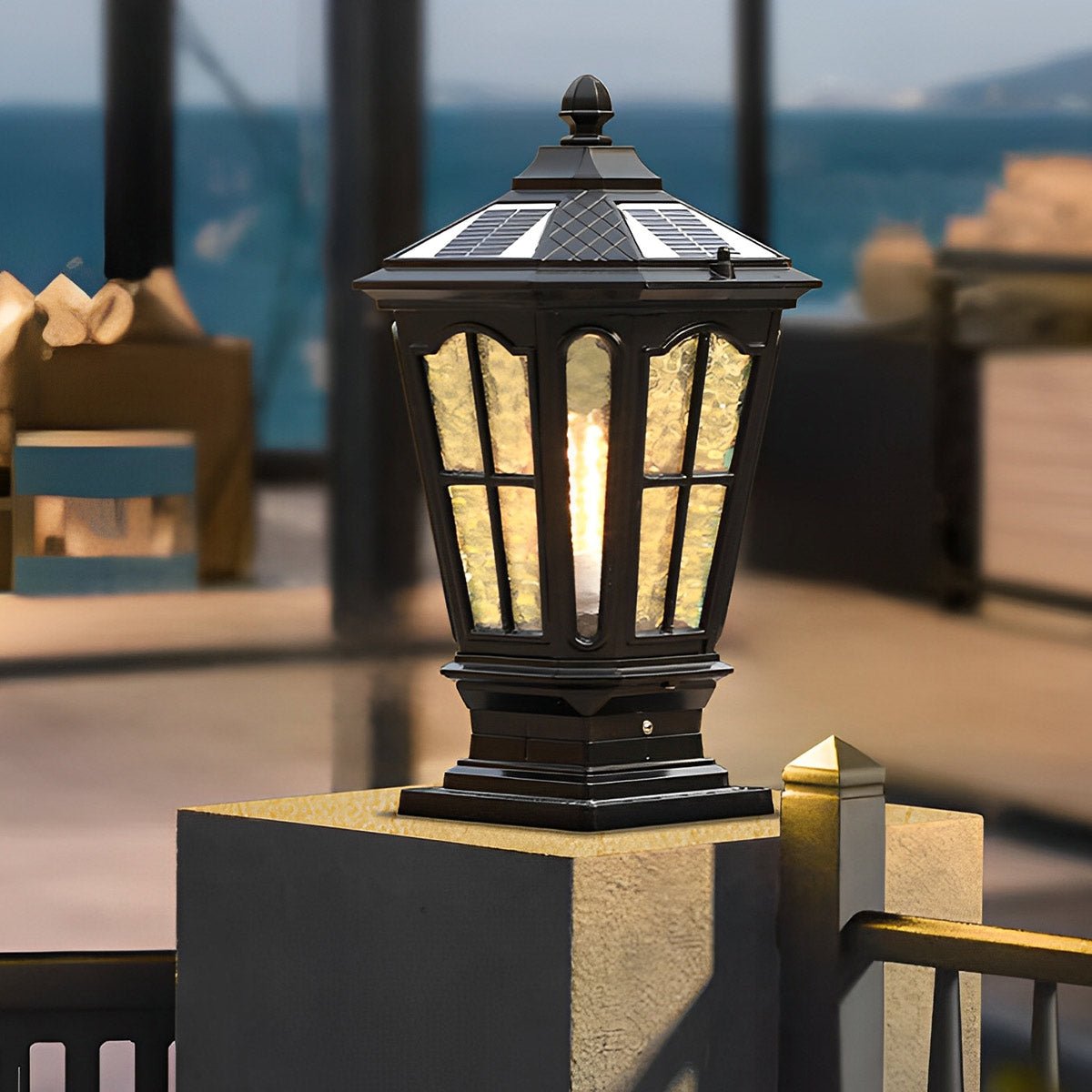 Modern Black and Bronze Metal Solar Fence Post Light | Waterproof Outdoor Illumination for Garden 2