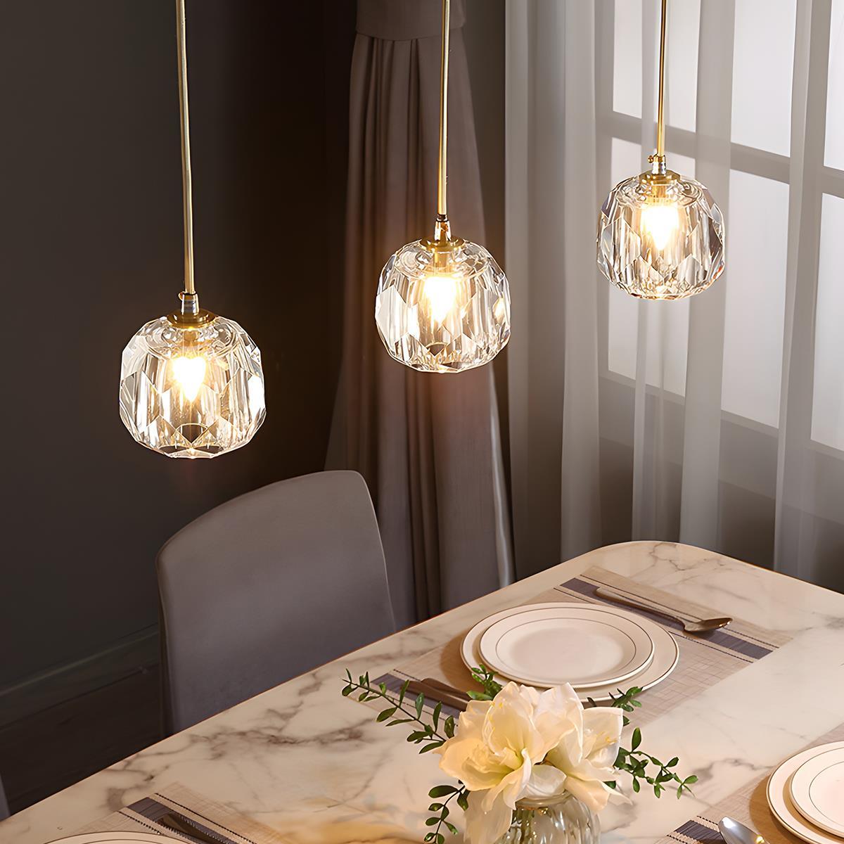Modern Brass and Crystal Pendant Light | Dimmable Adjustable Fixture for Living Room 1