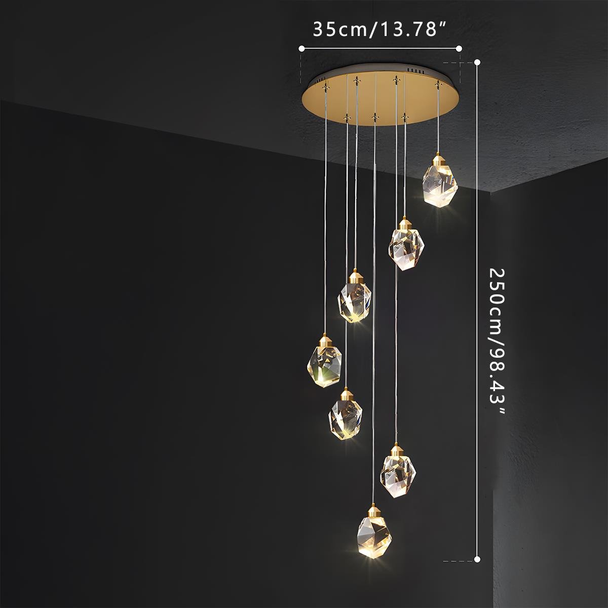 Modern Brass and Crystal Pendant Light | Dimmable Adjustable Fixture for Living Room 13