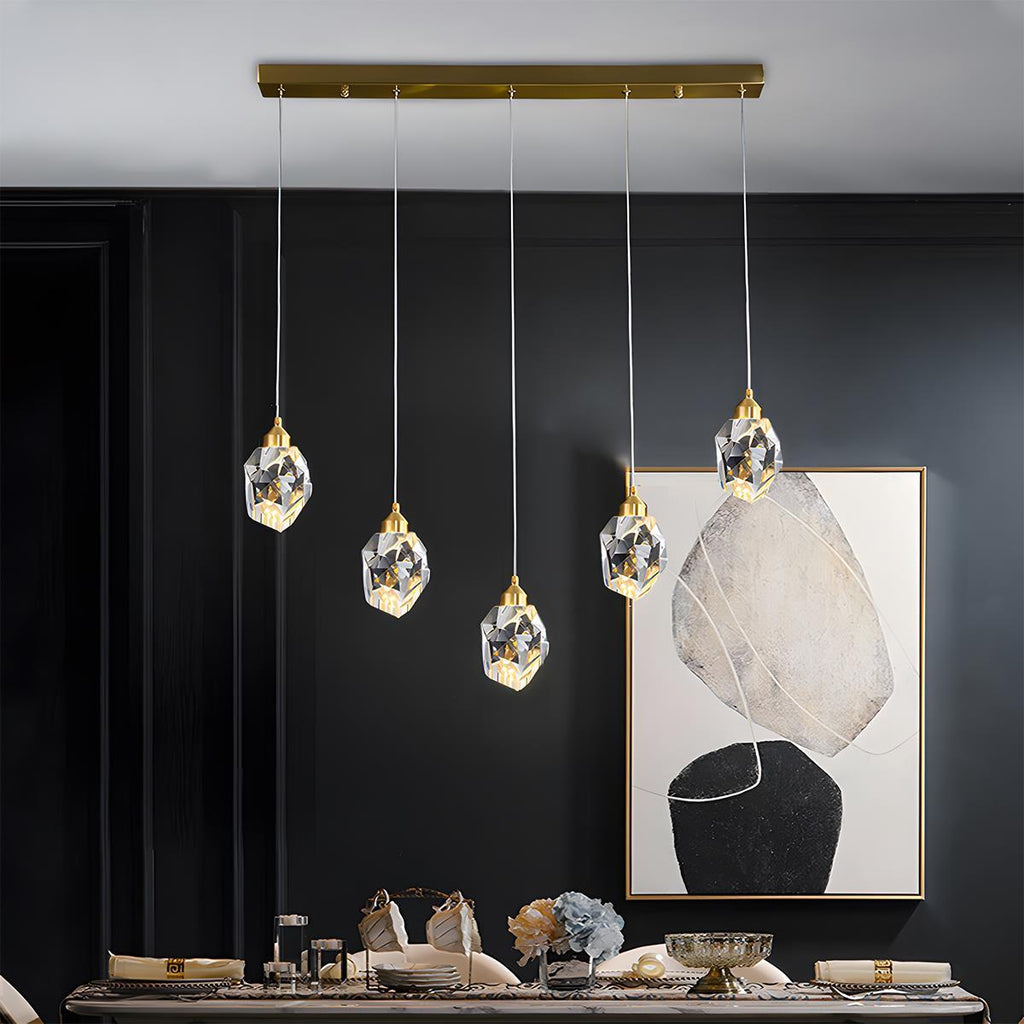 Modern Brass and Crystal Pendant Light | Dimmable Adjustable Fixture for Living Room 4