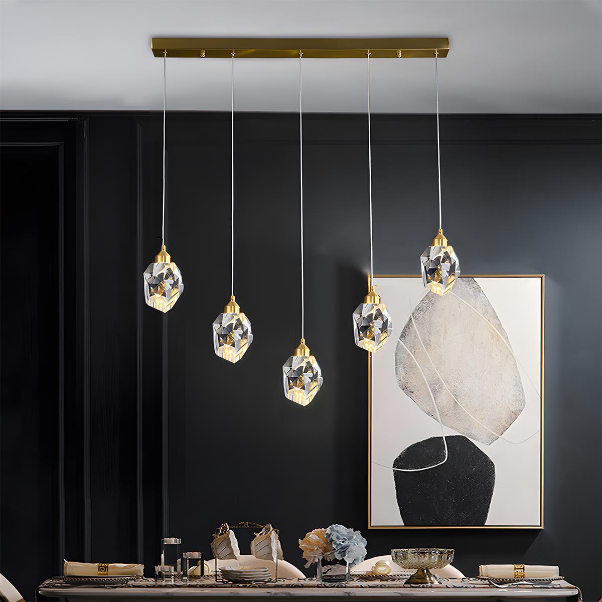 Modern Brass and Crystal Pendant Light | Dimmable Adjustable Fixture for Living Room 4