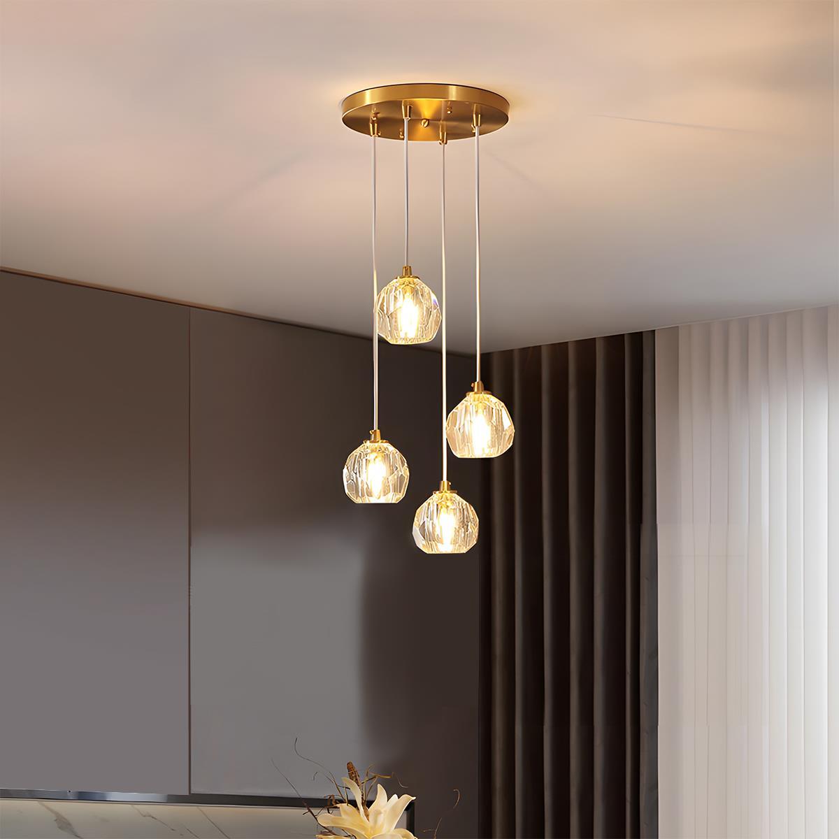 Modern Brass and Crystal Pendant Light | Dimmable Adjustable Fixture for Living Room 5