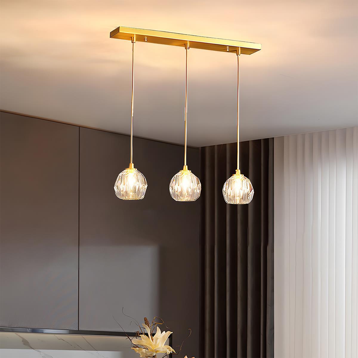 Modern Brass and Crystal Pendant Light | Dimmable Adjustable Fixture for Living Room 6