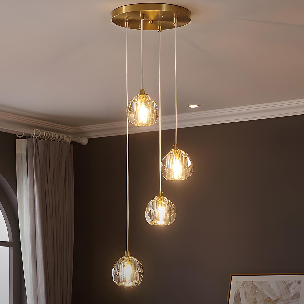 Modern Brass and Crystal Pendant Light | Dimmable Adjustable Fixture for Living Room 8
