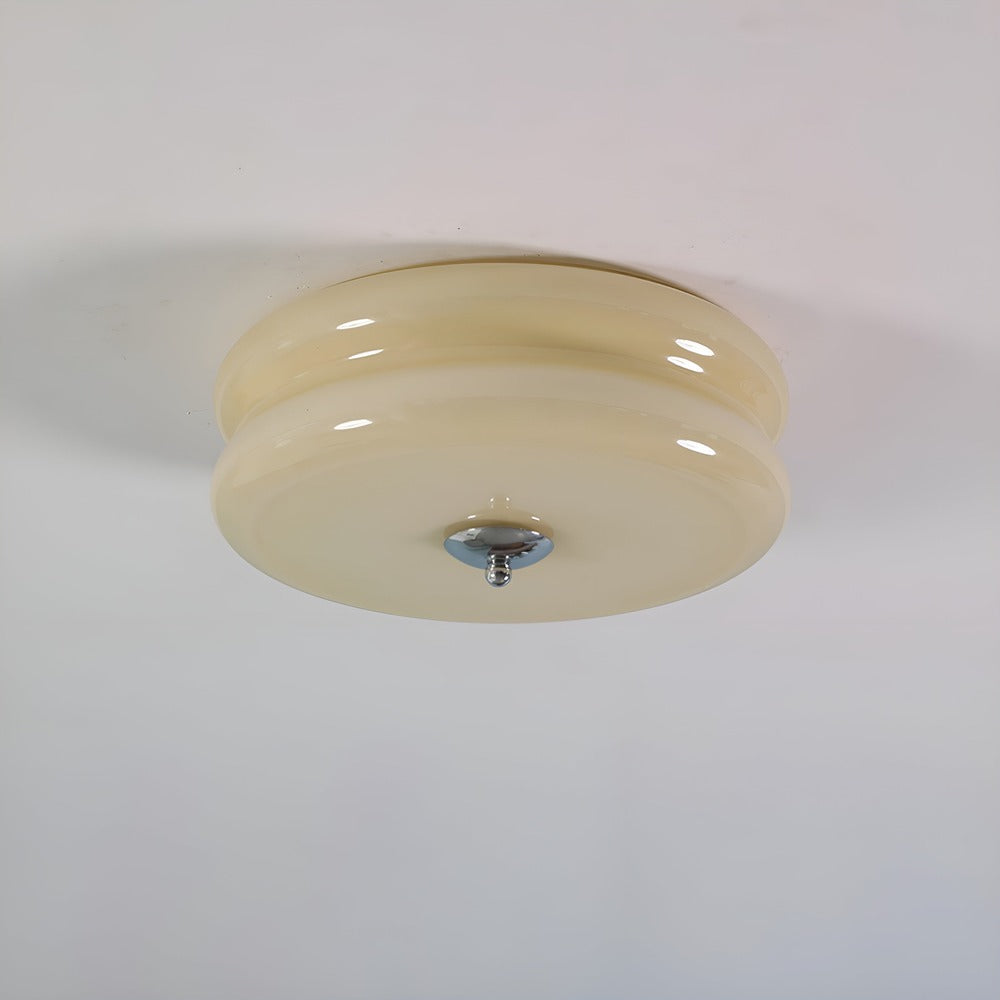 Modern Cream Glass Flush Mount Ceiling Light | Integrated LED Fixture for Living Room 0