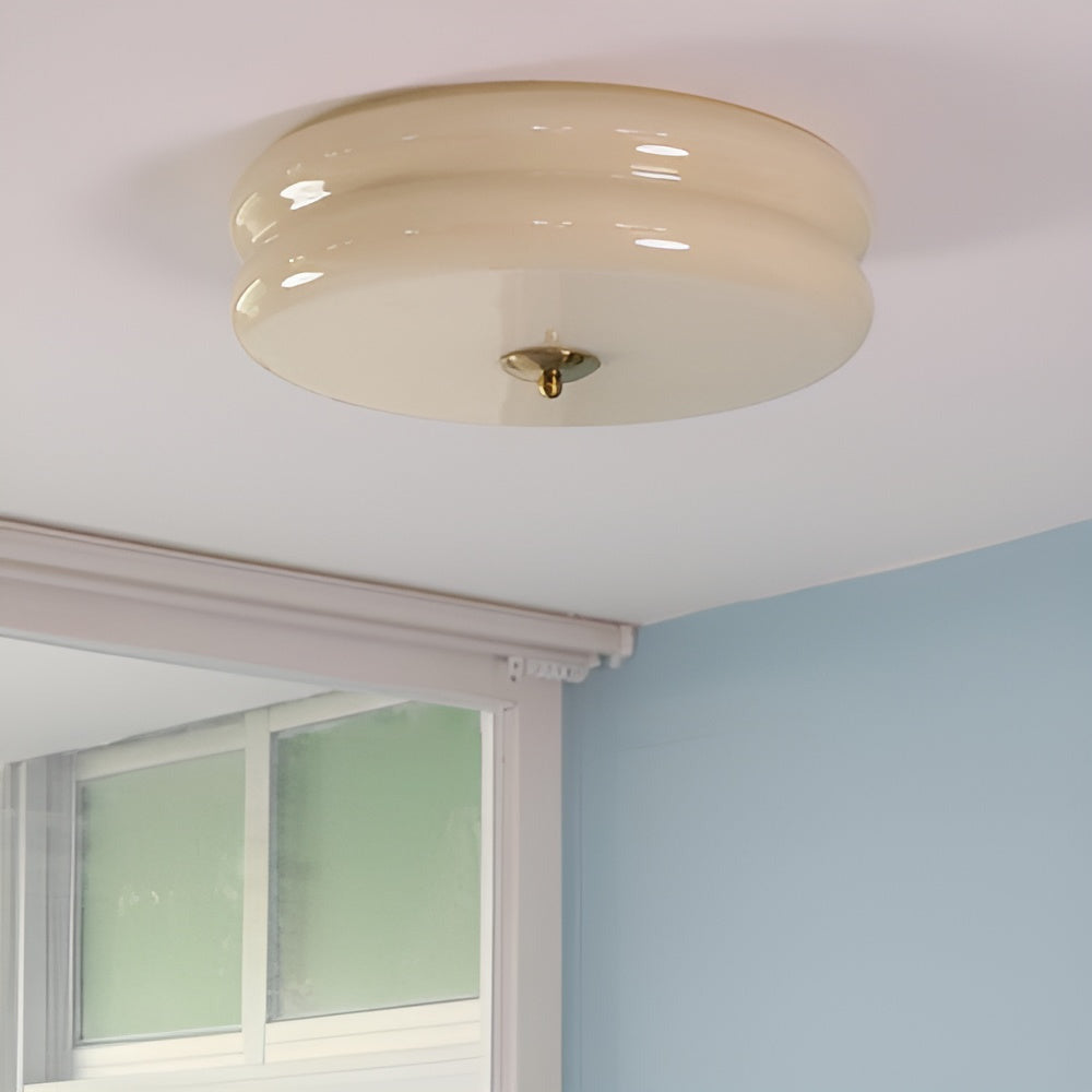 Modern Cream Glass Flush Mount Ceiling Light | Integrated LED Fixture for Living Room 1