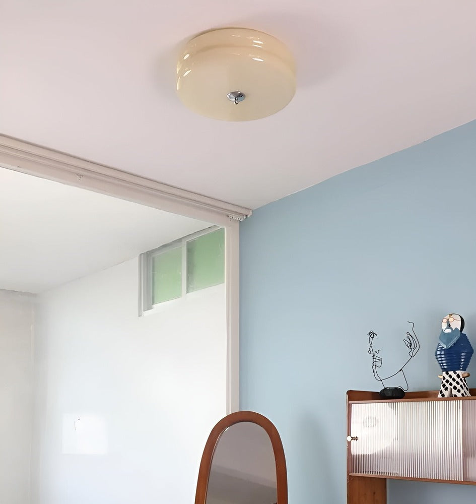 Modern Cream Glass Flush Mount Ceiling Light | Integrated LED Fixture for Living Room 3