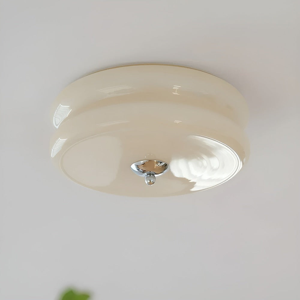 Modern Cream Glass Flush Mount Ceiling Light | Integrated LED Fixture for Living Room 4