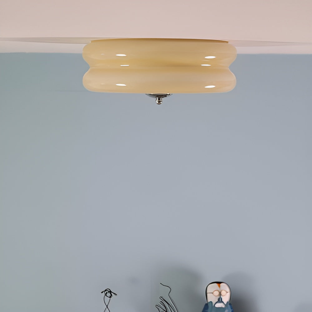 Modern Cream Glass Flush Mount Ceiling Light | Integrated LED Fixture for Living Room 5