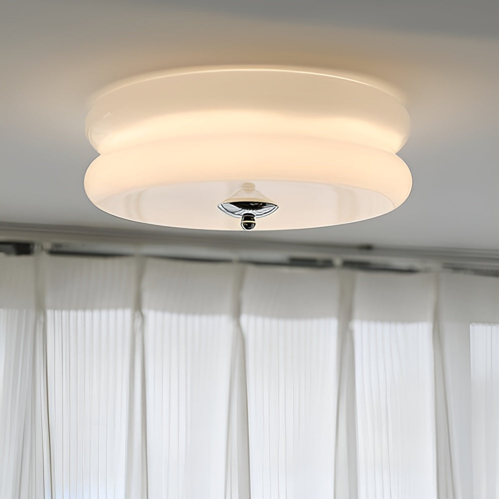 Modern Cream Glass Flush Mount Ceiling Light | Integrated LED Fixture for Living Room 7