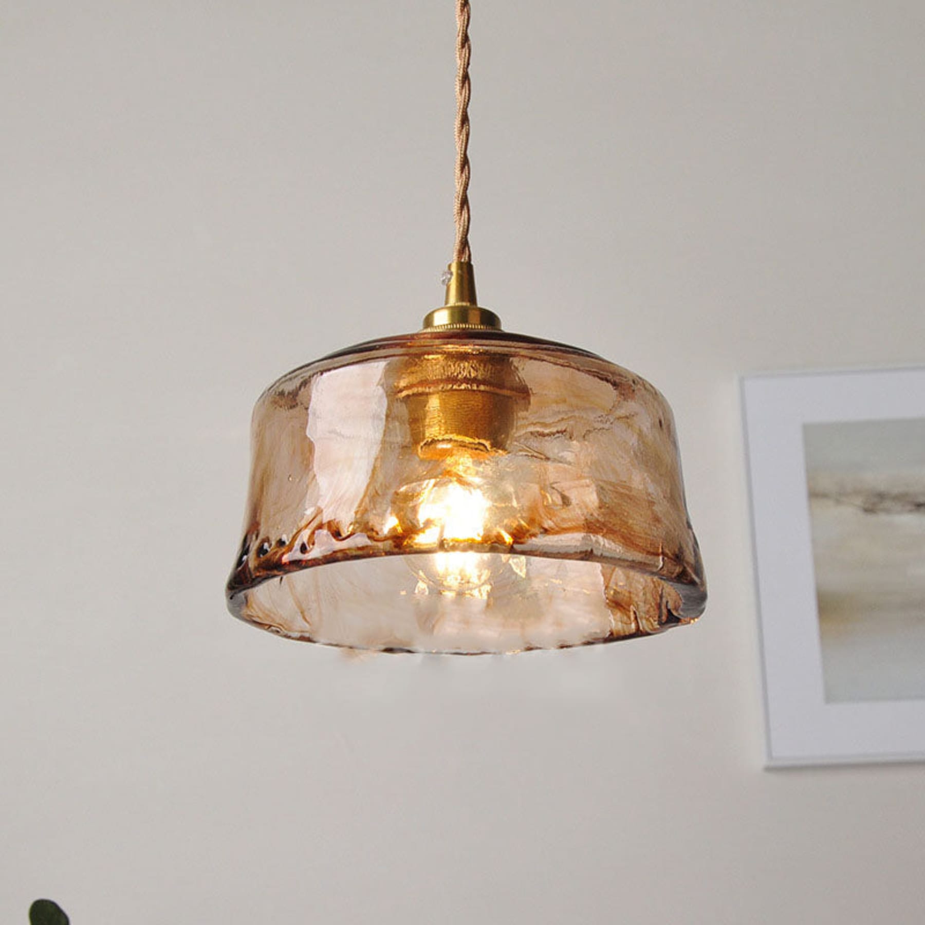 Modern Glass and Brass Pendant Light | Warm LED Glow for Dining Room 0