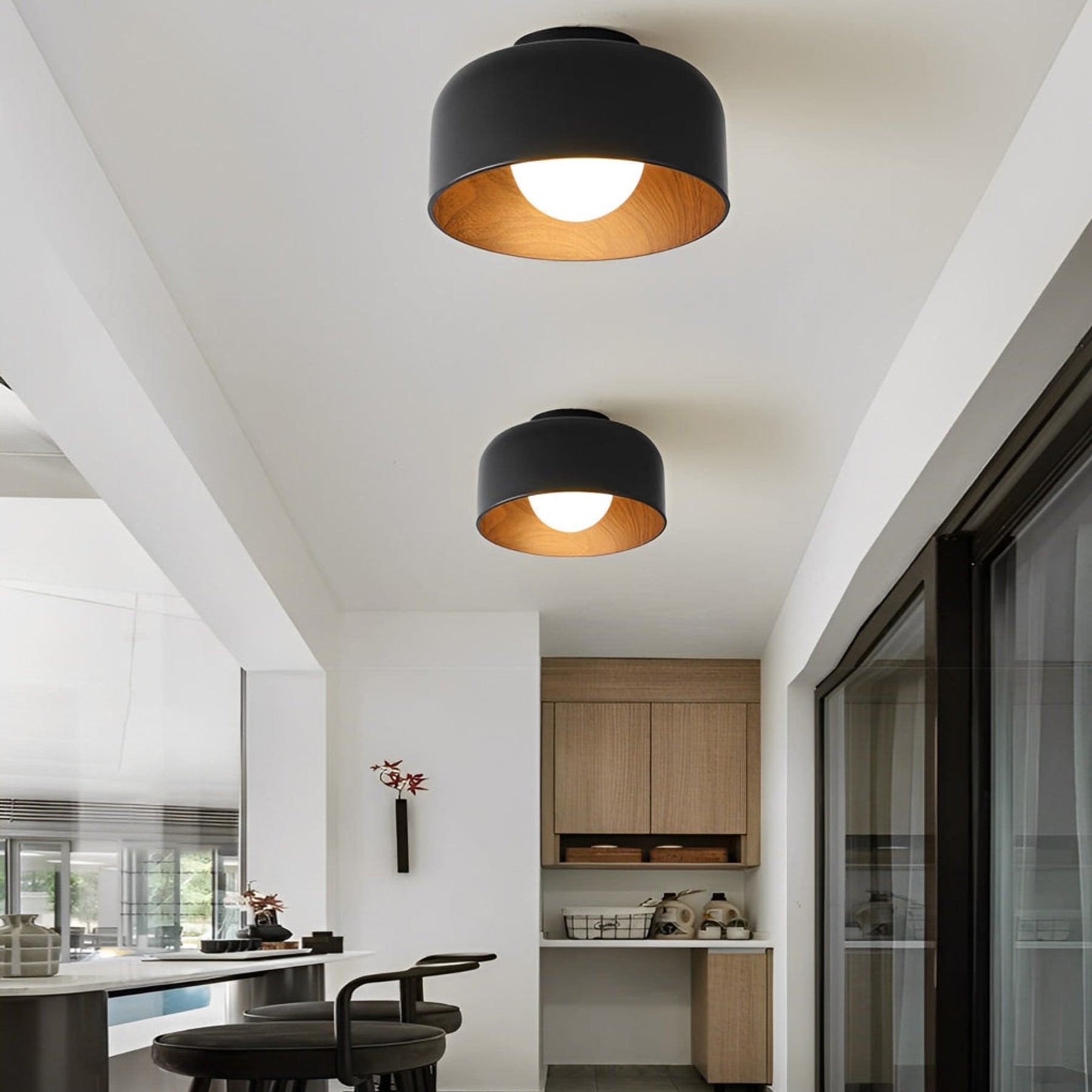 Modern Matte Black Iron Flush Mount Ceiling Light | Tri-Colour LED Fixture for Living Room 5