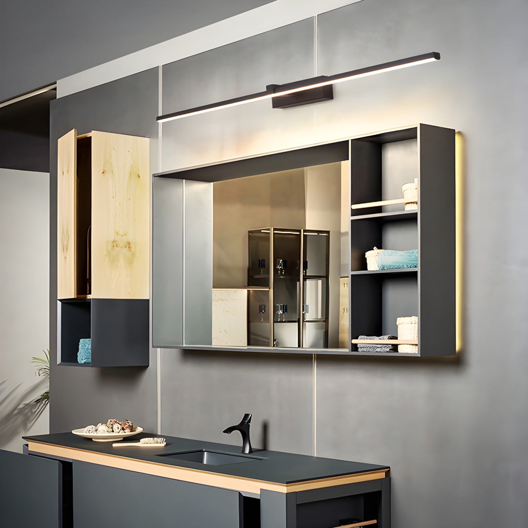 Modern Matte Iron Linear Wall Sconce | Integrated LED with Tri-Colour Light for Hallway 2