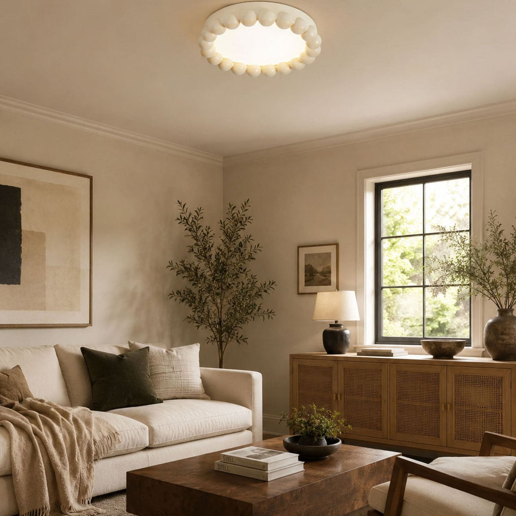 Modern Matte Resin Flush Mount Ceiling Light | Round Acrylic Diffuser for Living Room 3