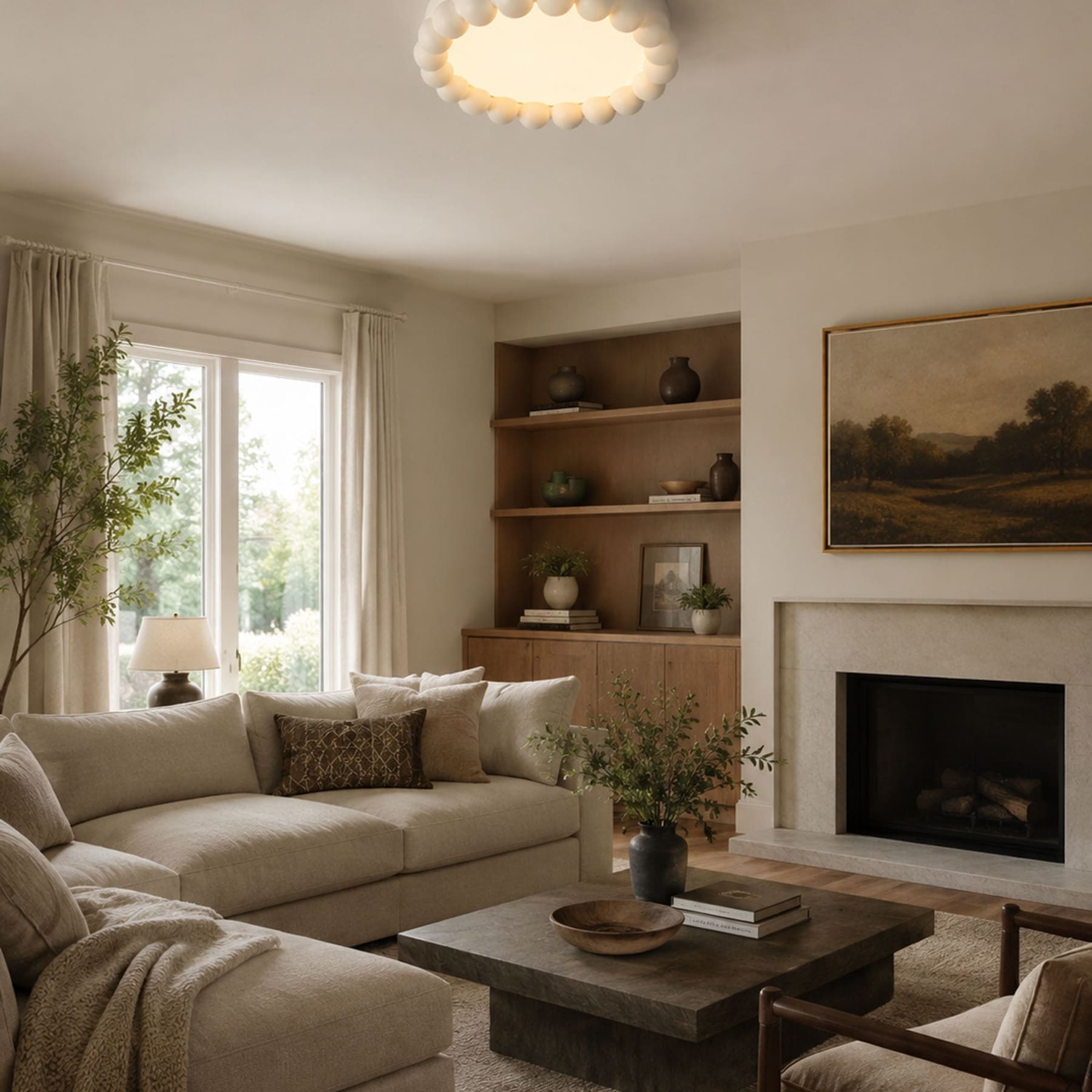 Modern Matte Resin Flush Mount Ceiling Light | Round Acrylic Diffuser for Living Room 4