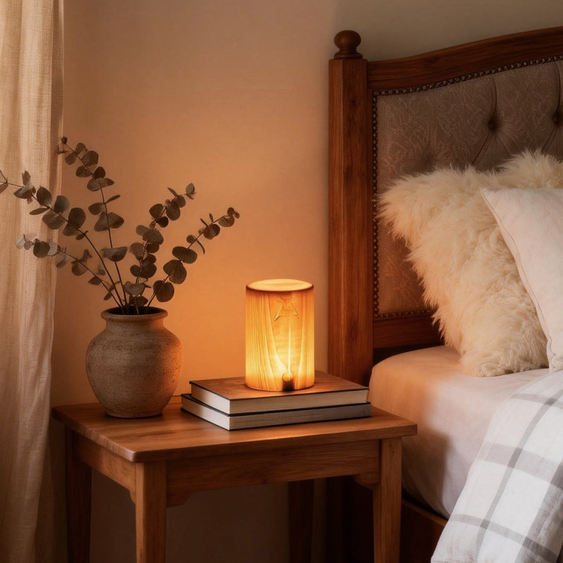 Modern Matte Wood Table Lamp | Battery Operated Cordless Light for Bedroom 1