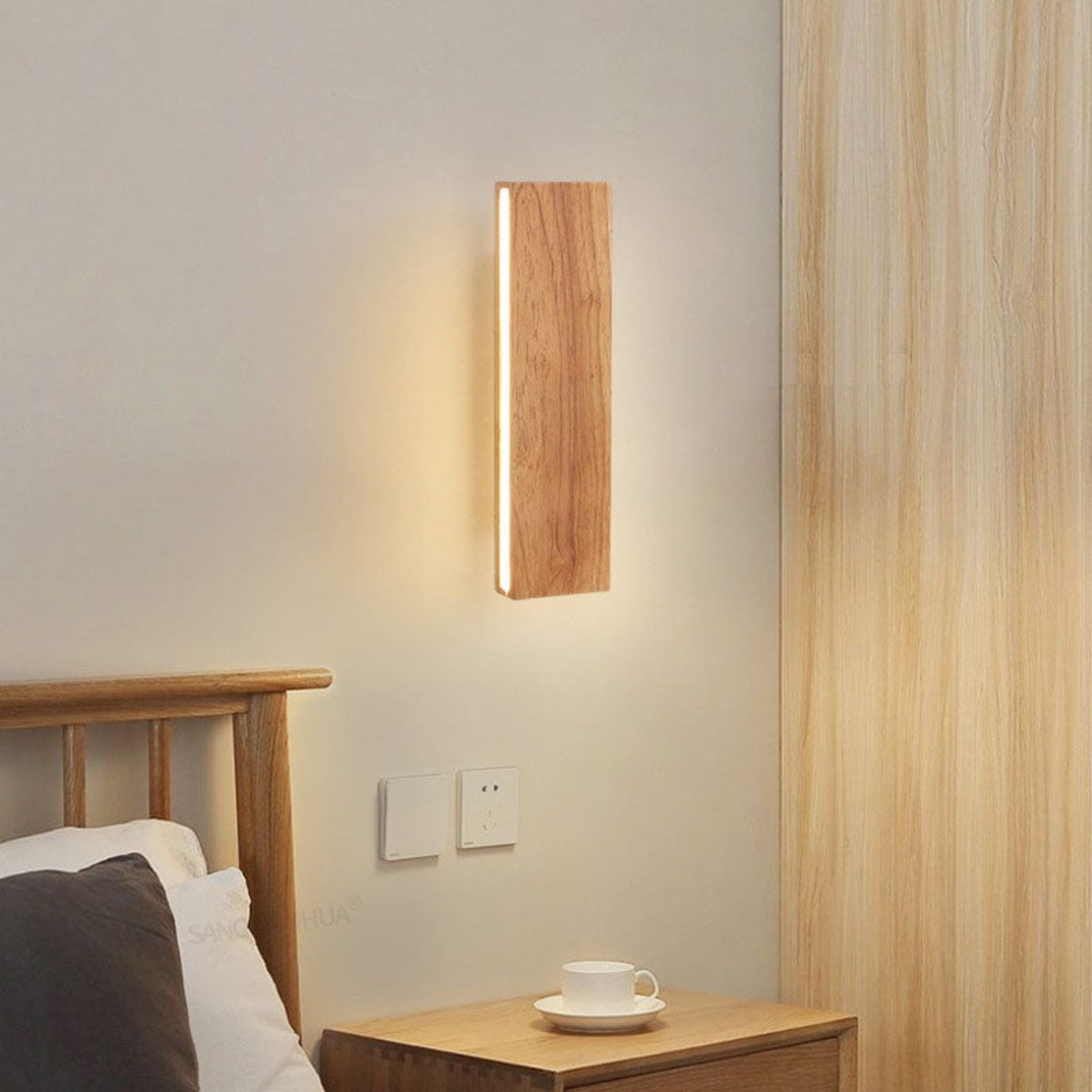 Modern Matte Wood Wall Sconce | Hardwired Light with Warm and Cool Options for Living Room and Bedroom 2