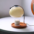 Modern Metal and Glass Table Lamp with Wooden Tray Base | Candle Warmer for Bedroom and Living Room 0