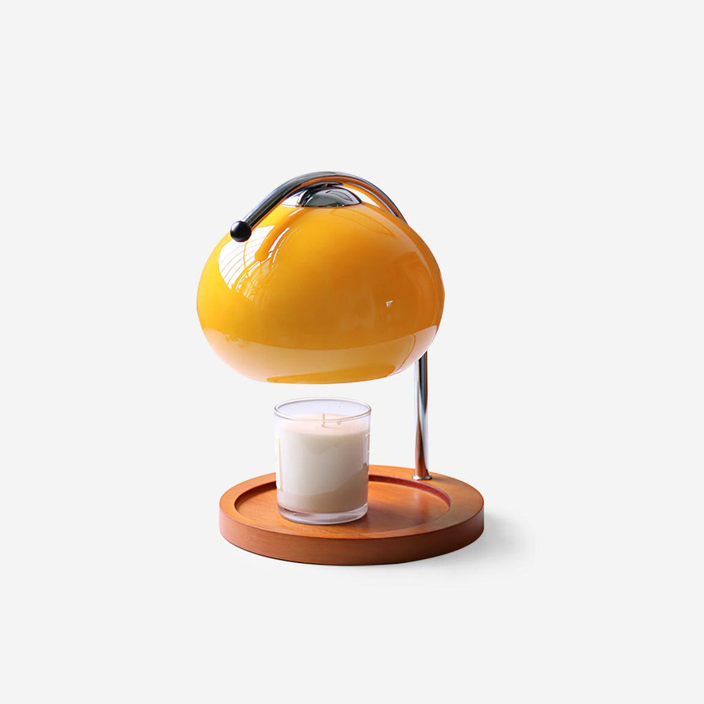 Modern Metal and Glass Table Lamp with Wooden Tray Base | Candle Warmer for Bedroom and Living Room 1