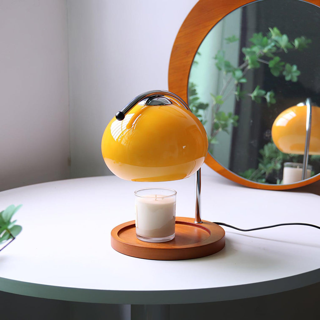 Modern Metal and Glass Table Lamp with Wooden Tray Base | Candle Warmer for Bedroom and Living Room 2