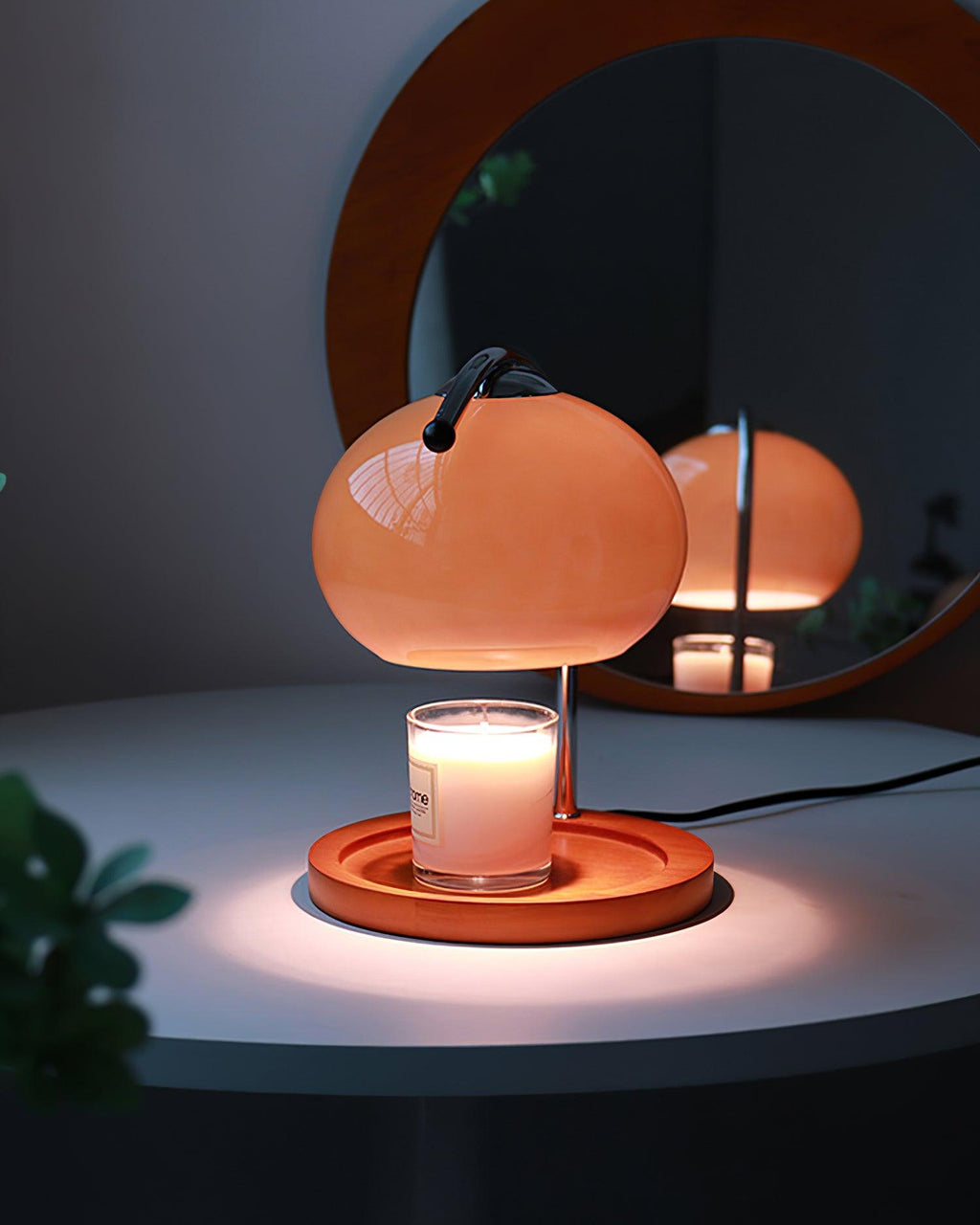 Modern Metal and Glass Table Lamp with Wooden Tray Base | Candle Warmer for Bedroom and Living Room 3
