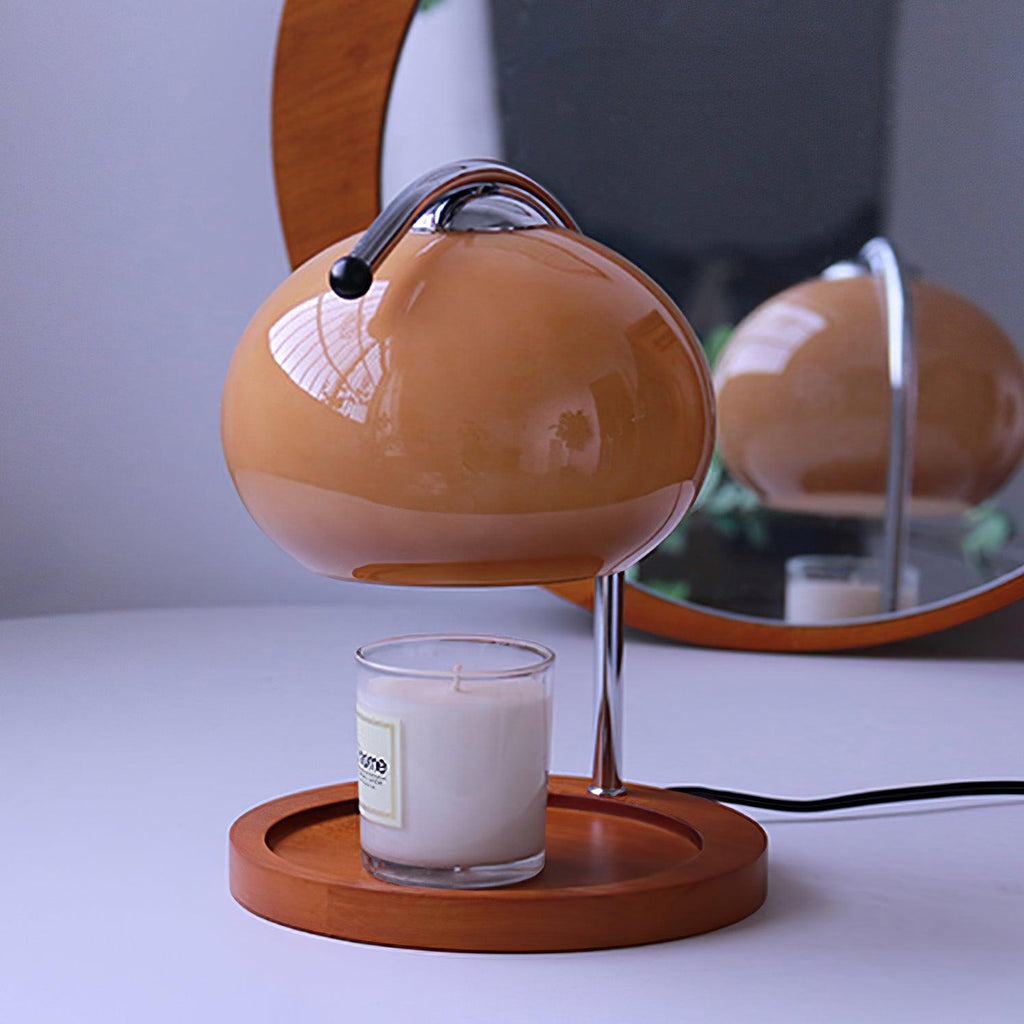 Modern Metal and Glass Table Lamp with Wooden Tray Base | Candle Warmer for Bedroom and Living Room 5