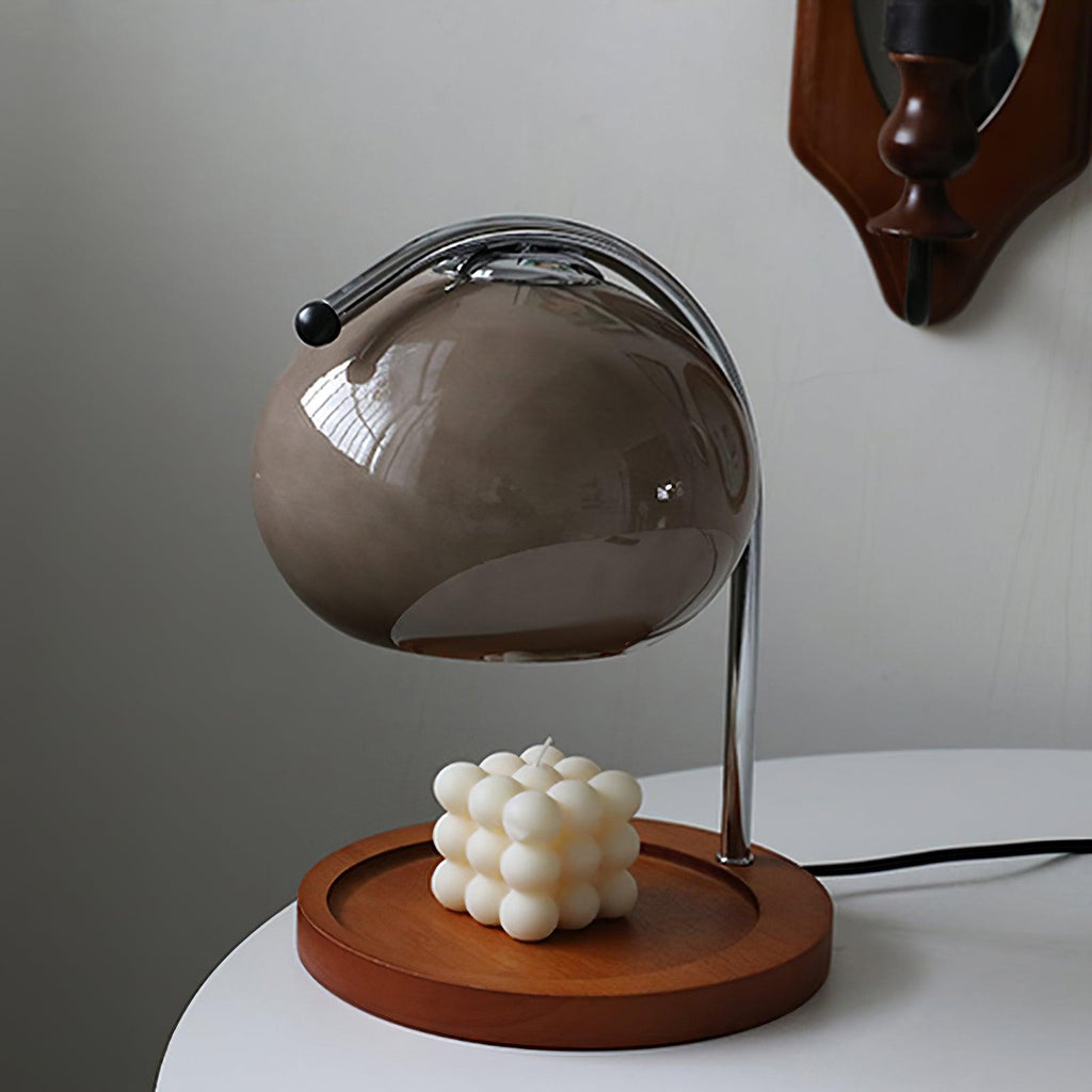 Modern Metal and Glass Table Lamp with Wooden Tray Base | Candle Warmer for Bedroom and Living Room 6