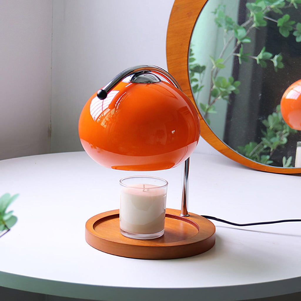 Modern Metal and Glass Table Lamp with Wooden Tray Base | Candle Warmer for Bedroom and Living Room 7