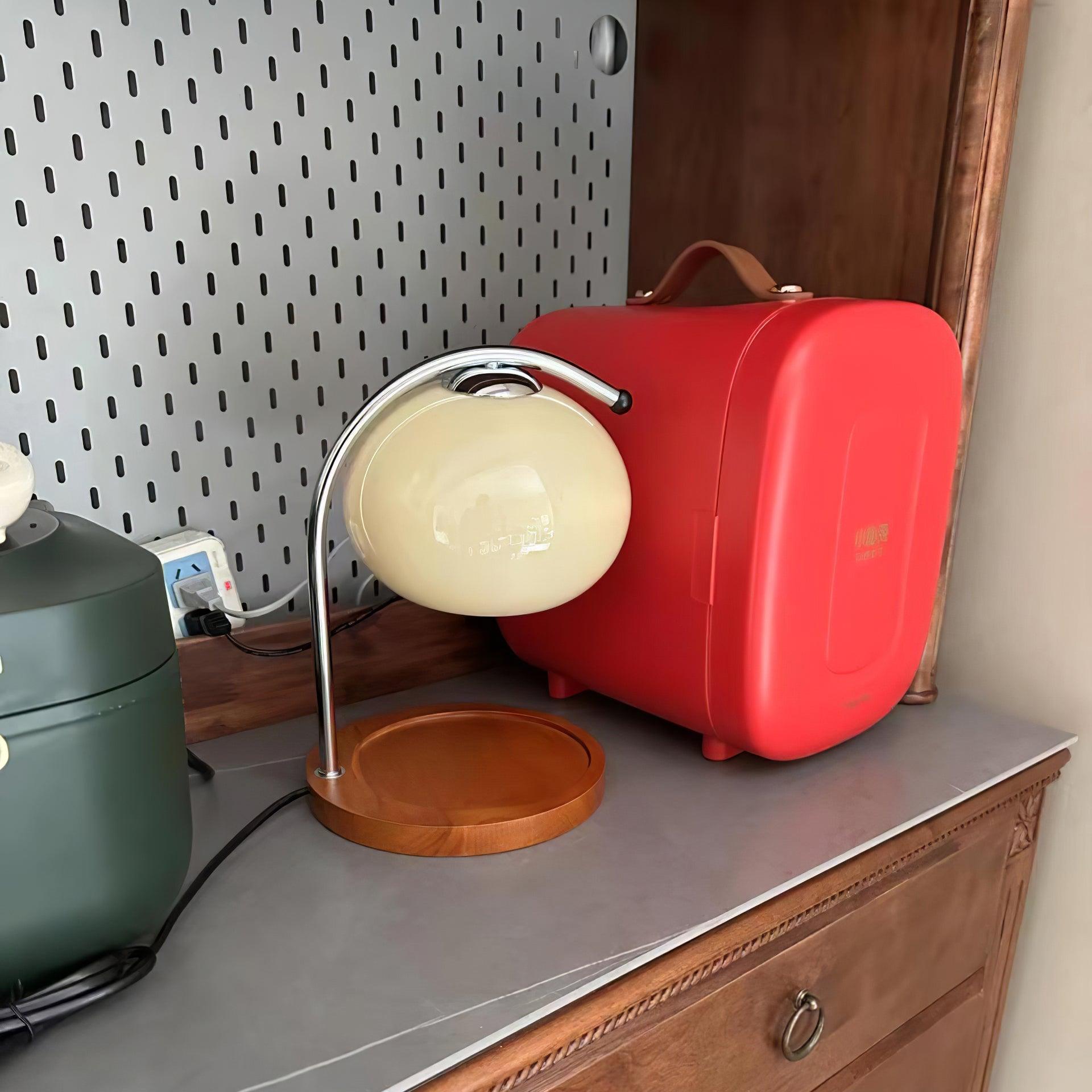 Modern Metal and Glass Table Lamp with Wooden Tray Base | Candle Warmer for Bedroom and Living Room 8